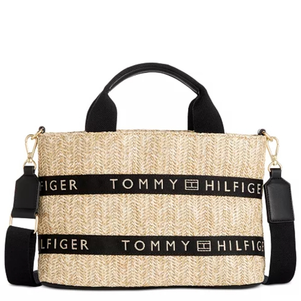 Tommy Hilfiger Caroline Paper Straw crossbody bag removable strap